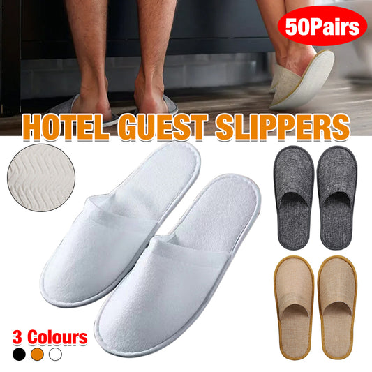 50 Pairs Closed Toe Disposable Slippers in White Grey Khaki