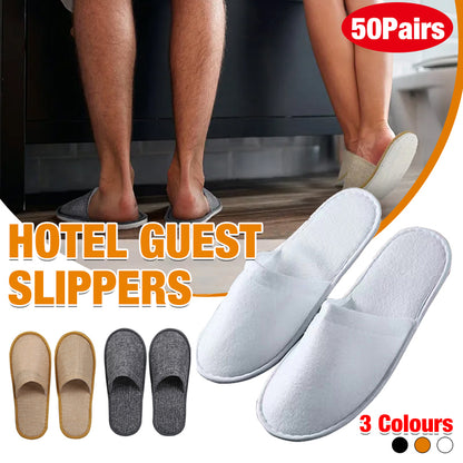 50 Pairs Closed Toe Disposable Slippers in White Grey Khaki