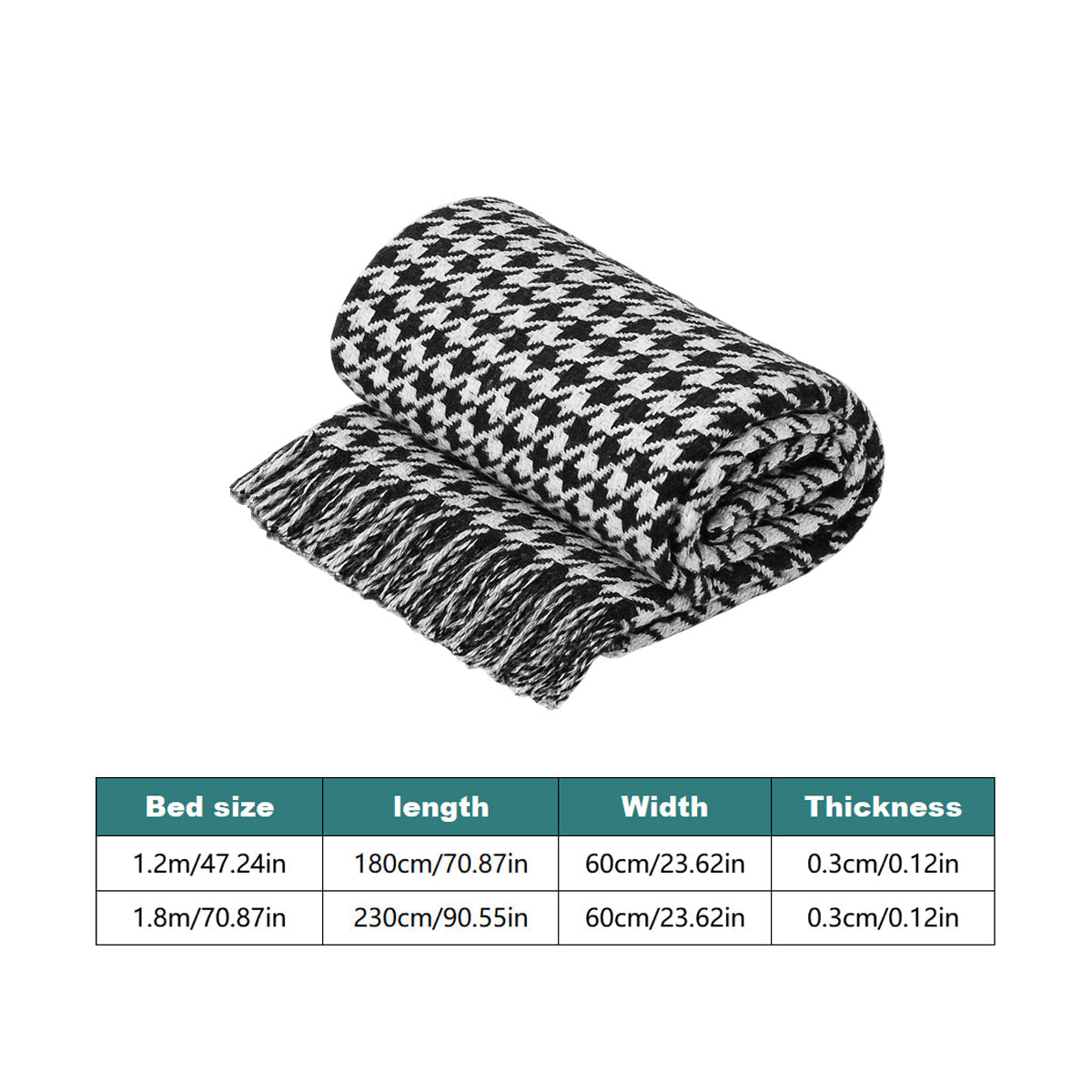 Black White Houndstooth Bed Runner for Hotel Rooms