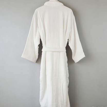 Hotel Quality Cotton Kimono Bathrobe White Embroidered Velvet Waffle