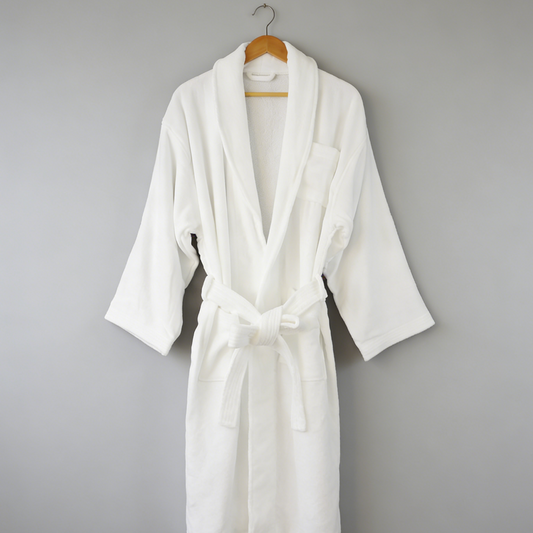 Hotel Quality Cotton Kimono Bathrobe White Embroidered Velvet Waffle