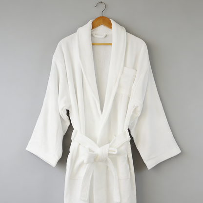 Hotel Quality Cotton Kimono Bathrobe White Embroidered Velvet Waffle