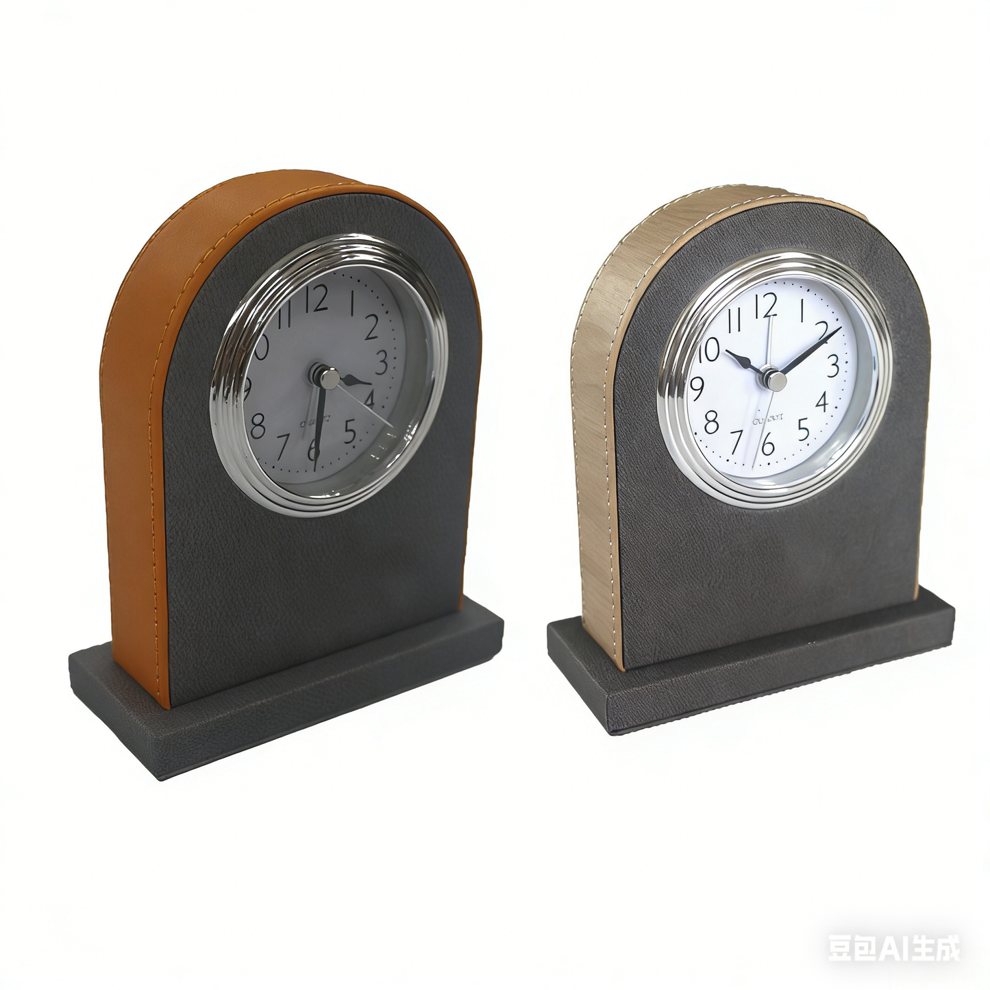 Hotel Alarm Clock Quartz with Faux Leather Clear Display Brown