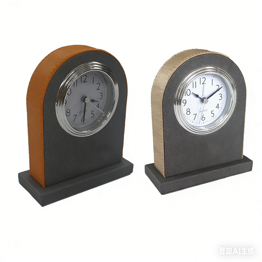 Hotel Alarm Clock Quartz with Faux Leather Clear Display Brown