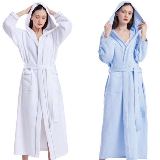 Hotel Hooded Cotton Waffle Bathrobe Long Quick Dry Unisex