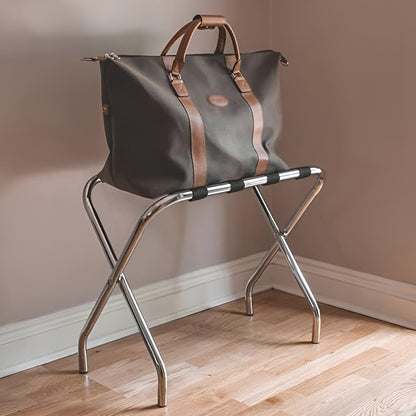 Hotel Foldable Stainless Steel Luggage Rack with Anti Slip Straps