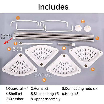 4 Shelves Retractable Bathroom Storage Shelf with Tension Rod