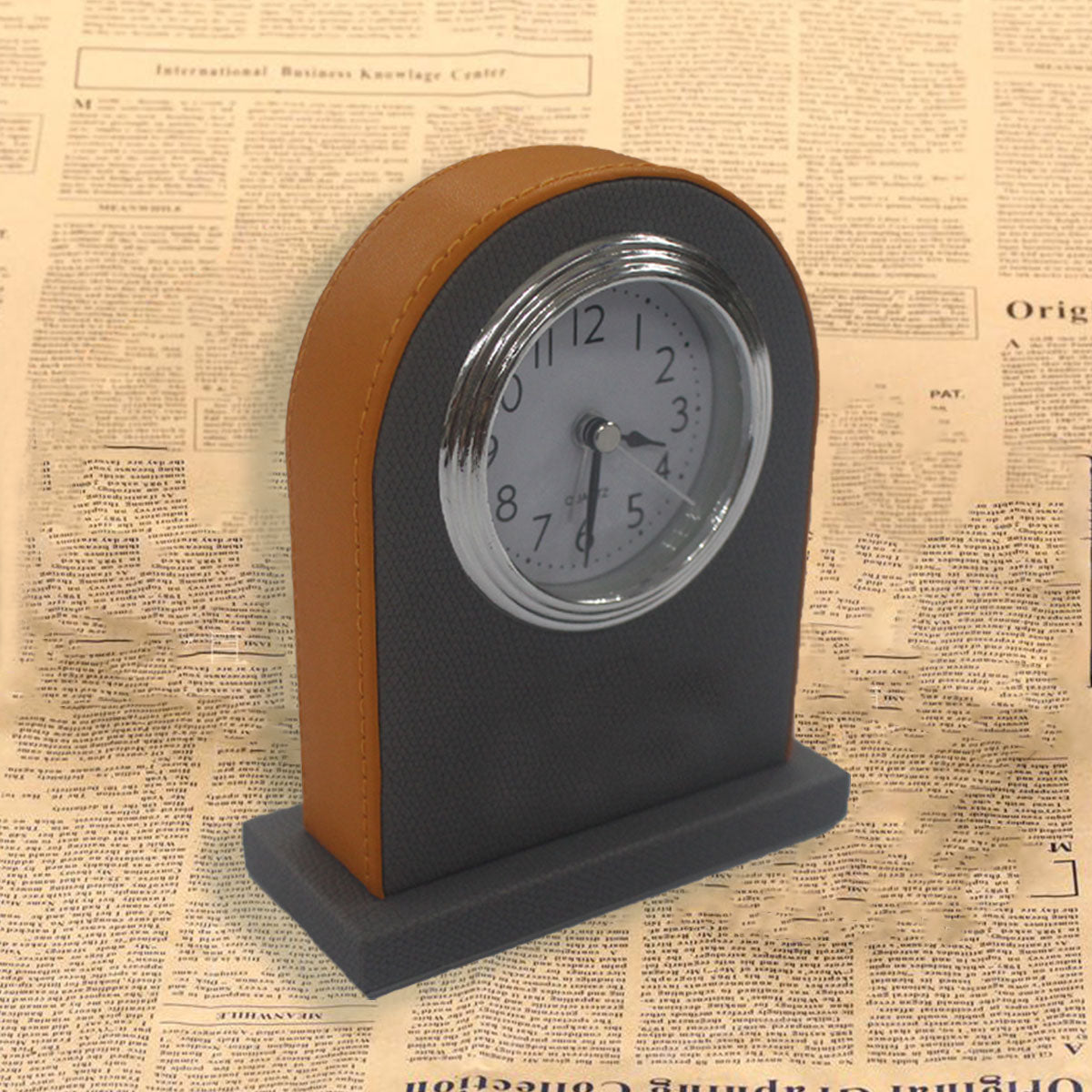 Hotel Alarm Clock Quartz with Faux Leather Clear Display Brown