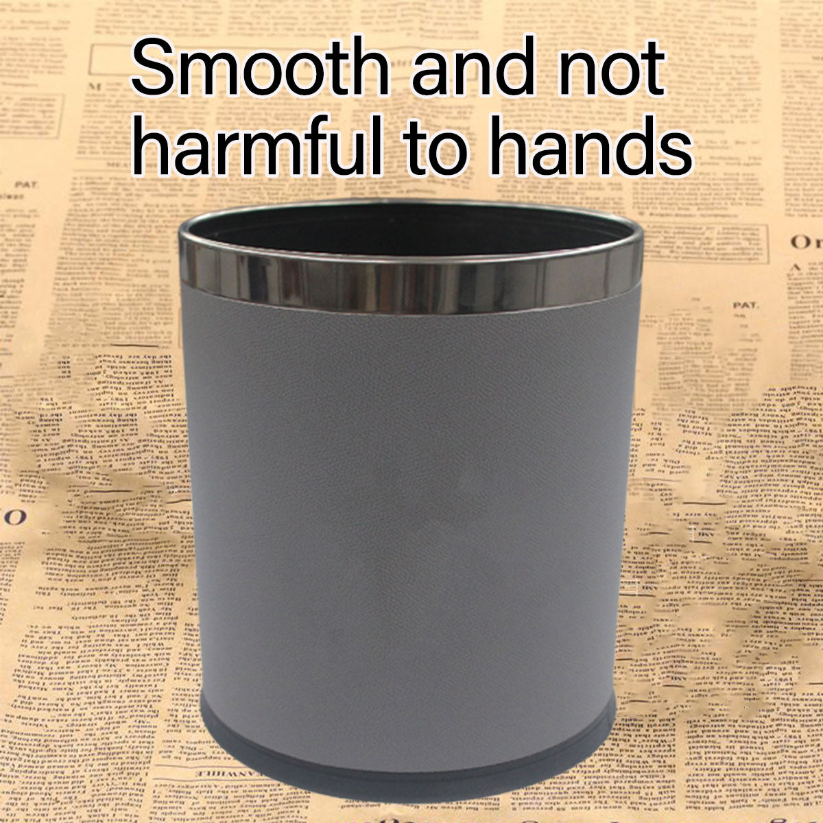 Hotel Leather Trash Bin with Metal Lining 10L Grey for Rooms