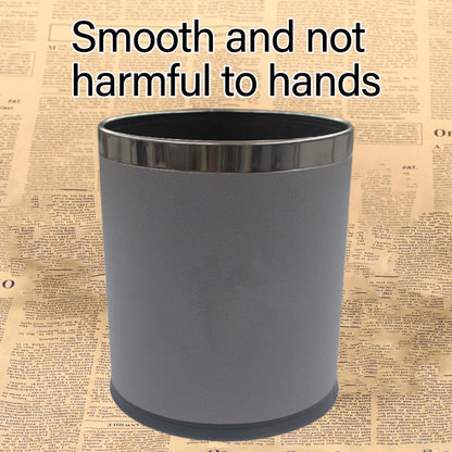 Hotel Leather Trash Bin with Metal Lining 10L Grey for Rooms