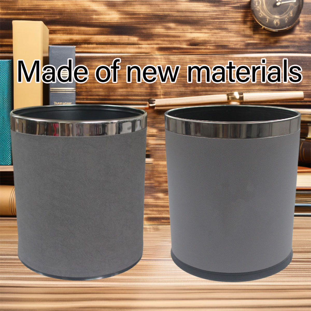 Hotel Leather Trash Bin with Metal Lining 10L Grey for Rooms
