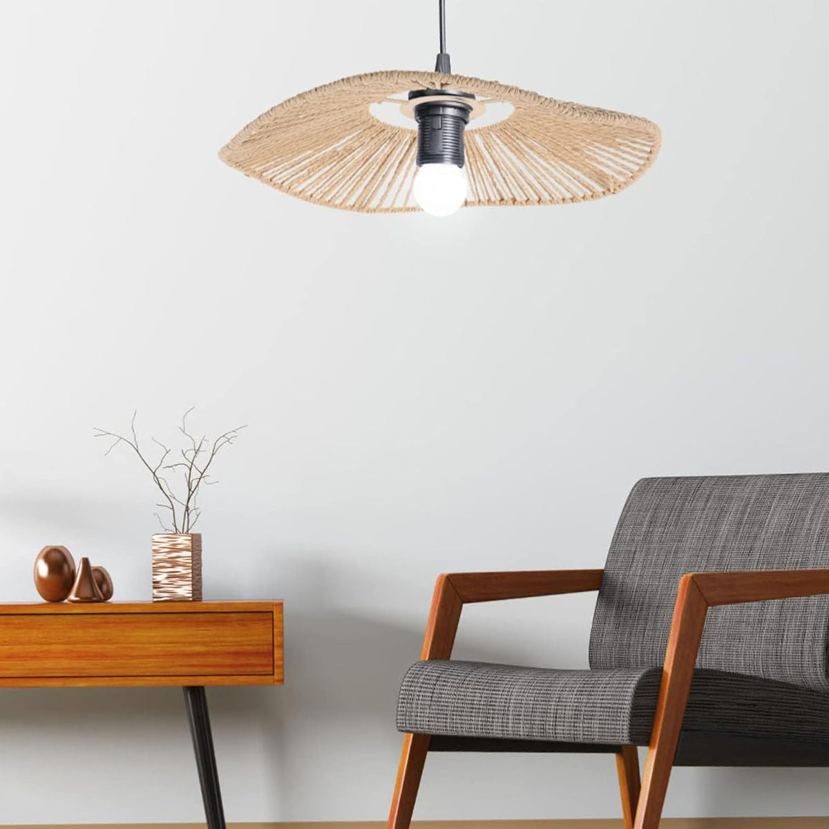 Handwoven Paper Rope Lamp Shade with Hollow Out Light Effect