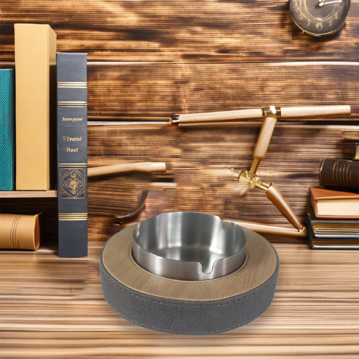 Leather Tissue Box Holder with Stainless Steel Ashtray for Hotel & Home Use