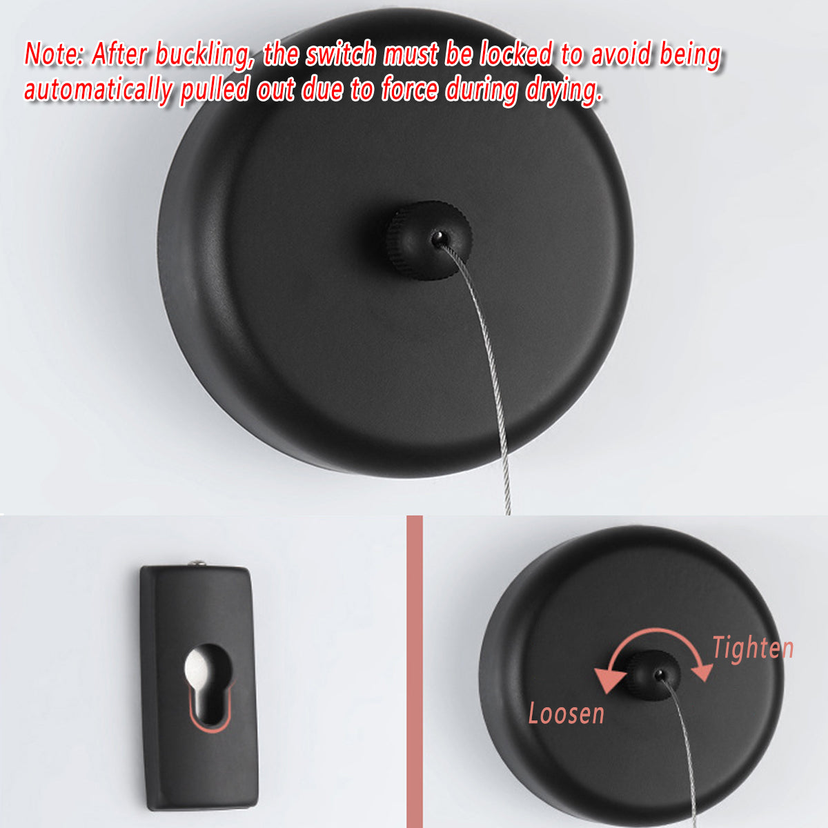 Black Retractable Clothesline Wall Mounted for Bathroom and Balcony