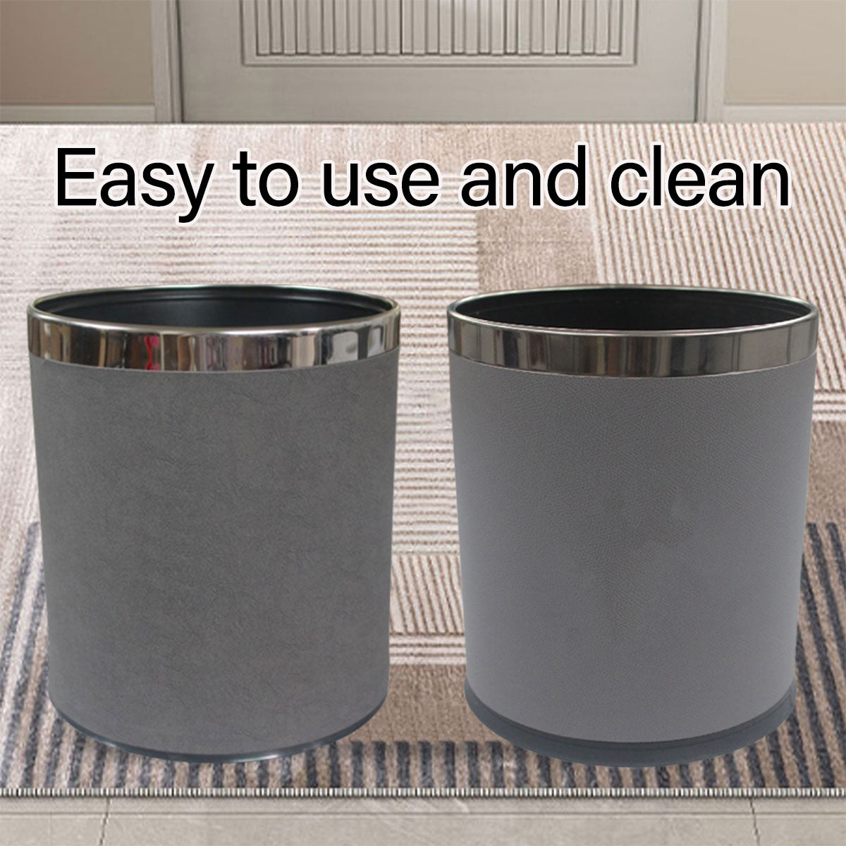 Hotel Leather Trash Bin with Metal Lining 10L Grey for Rooms