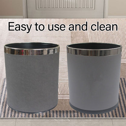 Hotel Leather Trash Bin with Metal Lining 10L Grey for Rooms