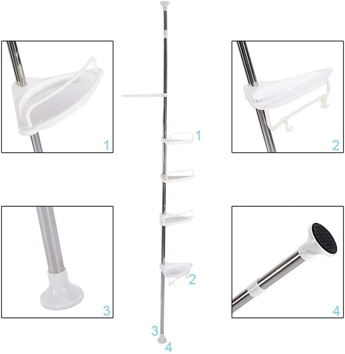 4 Shelves Retractable Bathroom Storage Shelf with Tension Rod