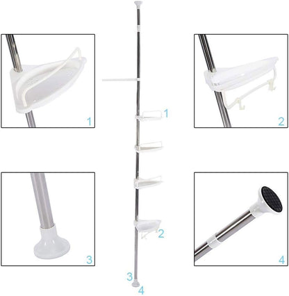 4 Shelves Retractable Bathroom Storage Shelf with Tension Rod
