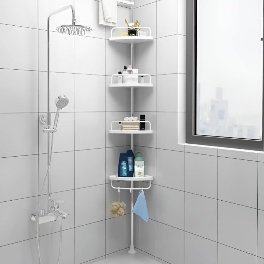 4 Shelves Retractable Bathroom Storage Shelf with Tension Rod