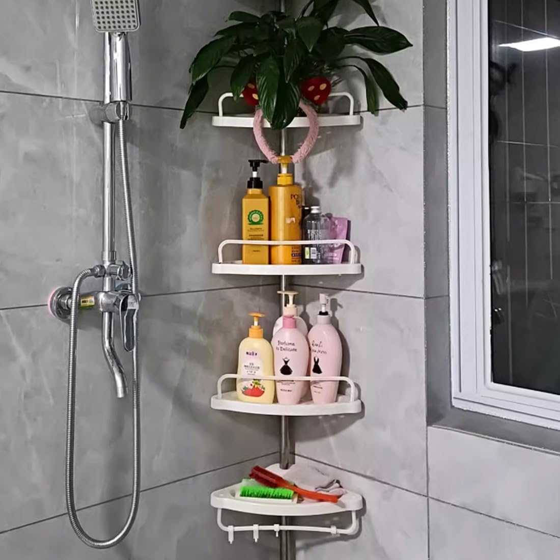 4 Shelves Retractable Bathroom Storage Shelf with Tension Rod