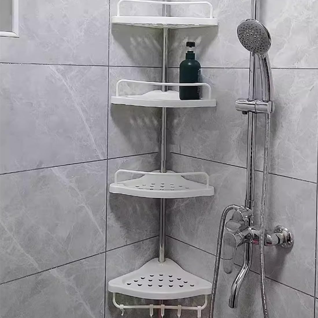 4 Shelves Retractable Bathroom Storage Shelf with Tension Rod