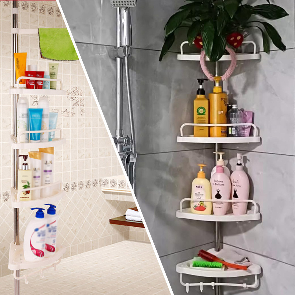 4 Shelves Retractable Bathroom Storage Shelf with Tension Rod