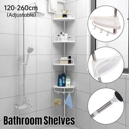 4 Shelves Retractable Bathroom Storage Shelf with Tension Rod