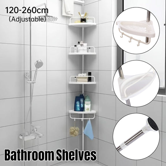 4 Shelves Retractable Bathroom Storage Shelf with Tension Rod