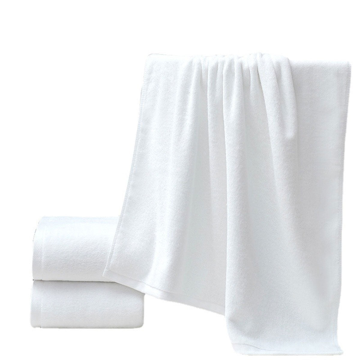 6 Pcs White Cotton Bath Towels Jacquard for Guest Bathrooms