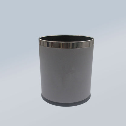 Hotel Leather Trash Bin with Metal Lining 10L Grey for Rooms