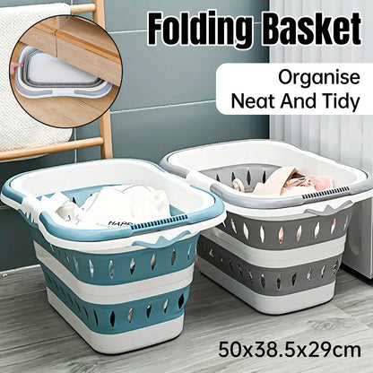 Large Folding Laundry Basket Plastic Dirty Clothes Hamper