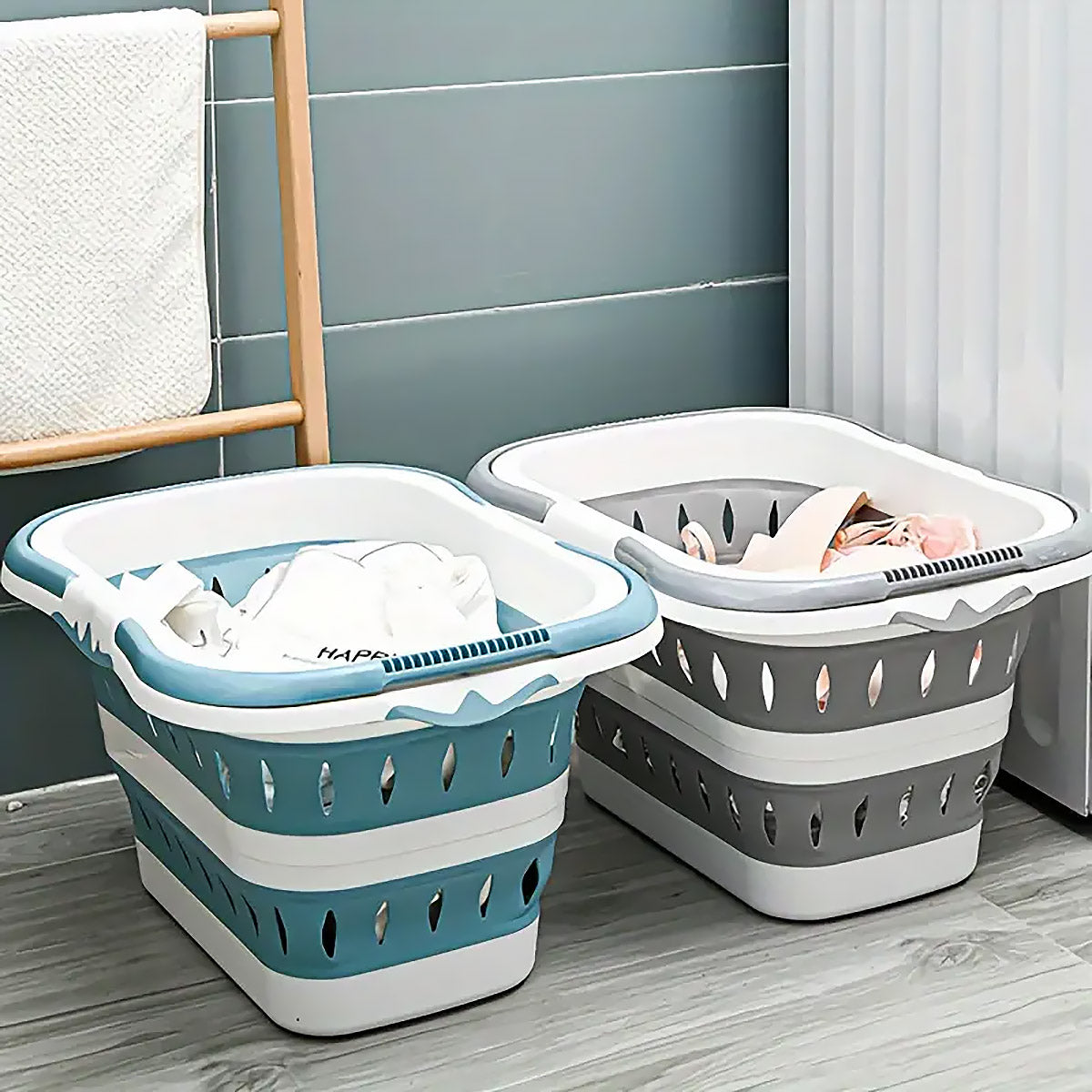 Large Folding Laundry Basket Plastic Dirty Clothes Hamper