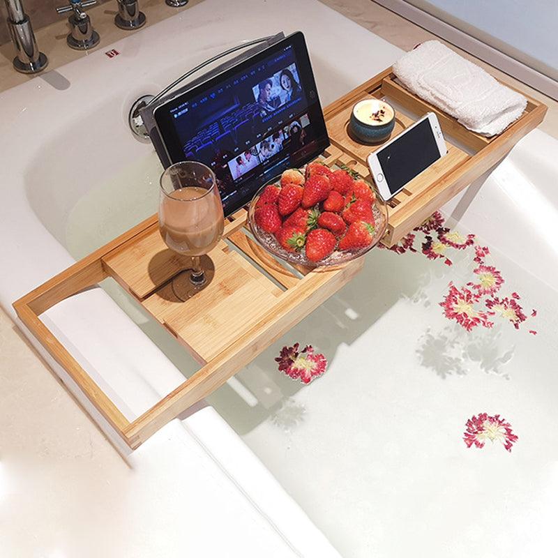Expandable Bamboo Bath Caddy Bathtub Rack with Book and Phone Holder