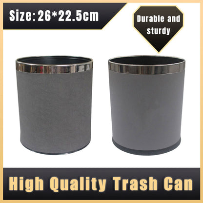 Hotel Leather Trash Bin with Metal Lining 10L Grey for Rooms
