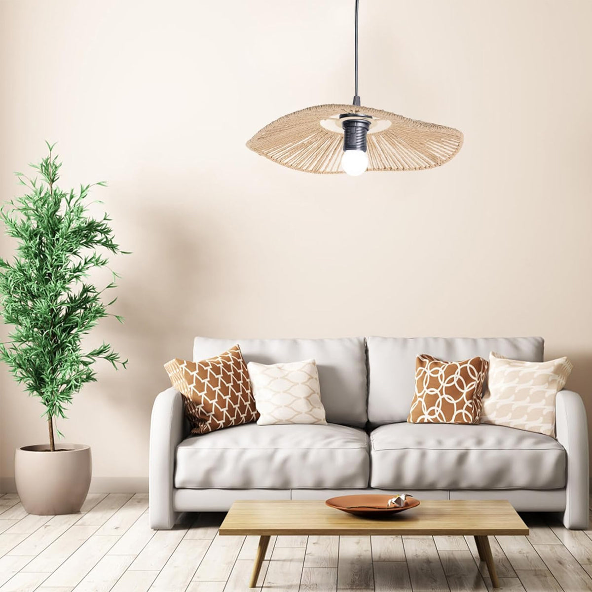 Handwoven Paper Rope Lamp Shade with Hollow Out Light Effect