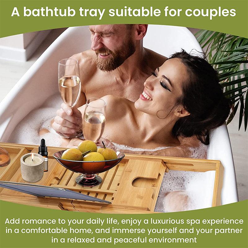 Expandable Bamboo Bath Caddy Bathtub Rack with Book and Phone Holder