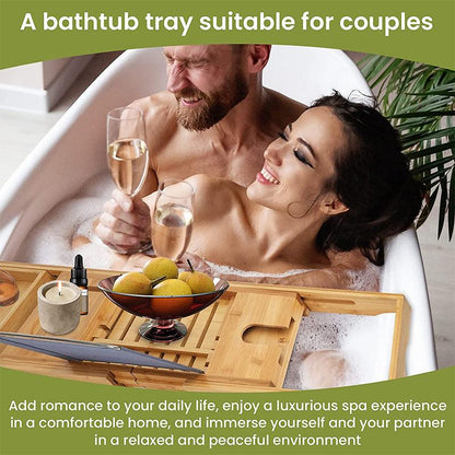 Expandable Bamboo Bath Caddy Bathtub Rack with Book and Phone Holder