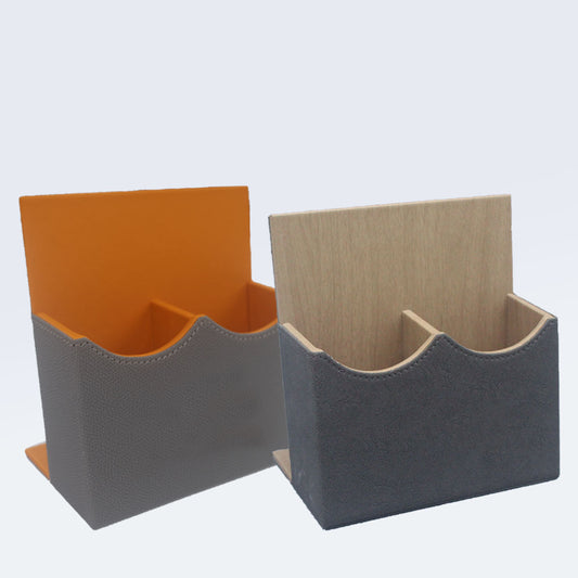 Hotel Leather Remote Control Holder Desk Caddy with 2 Slots