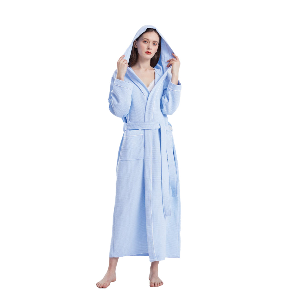 Hotel Hooded Cotton Waffle Bathrobe Long Quick Dry Unisex