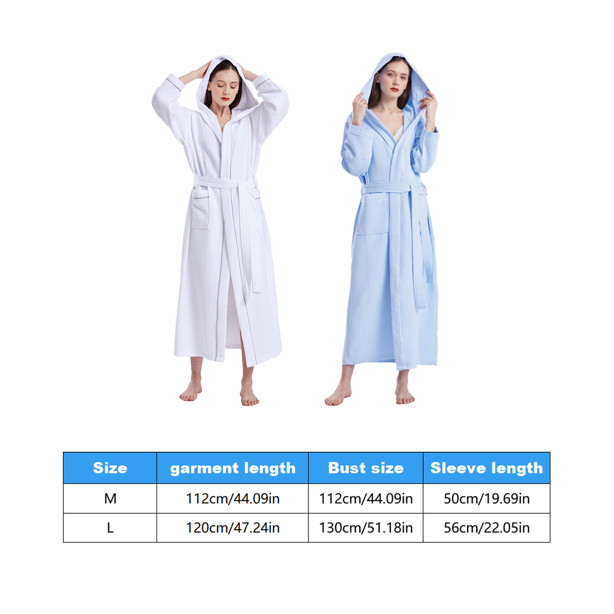 Hotel Hooded Cotton Waffle Bathrobe Long Quick Dry Unisex