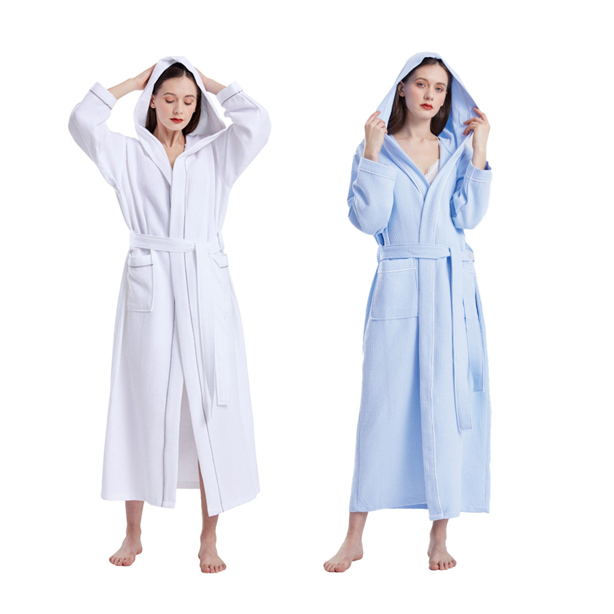 Hotel Hooded Cotton Waffle Bathrobe Long Quick Dry Unisex