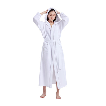 Hotel Hooded Cotton Waffle Bathrobe Long Quick Dry Unisex