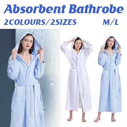 Hotel Hooded Cotton Waffle Bathrobe Long Quick Dry Unisex