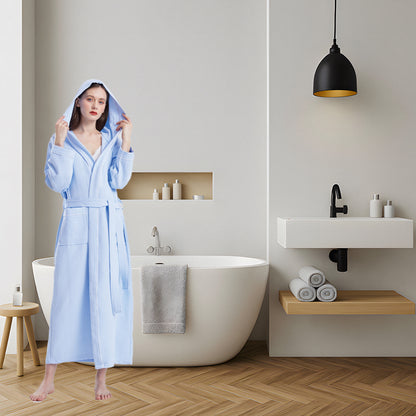 Hotel Hooded Cotton Waffle Bathrobe Long Quick Dry Unisex