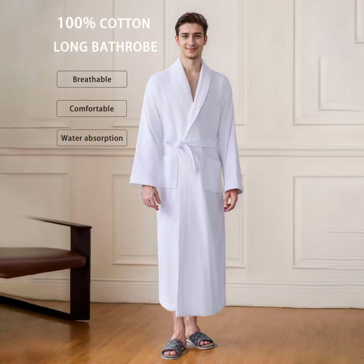 Cotton Bathrobe Quick Dry Absorbent Comfortable for Home Hotel Use