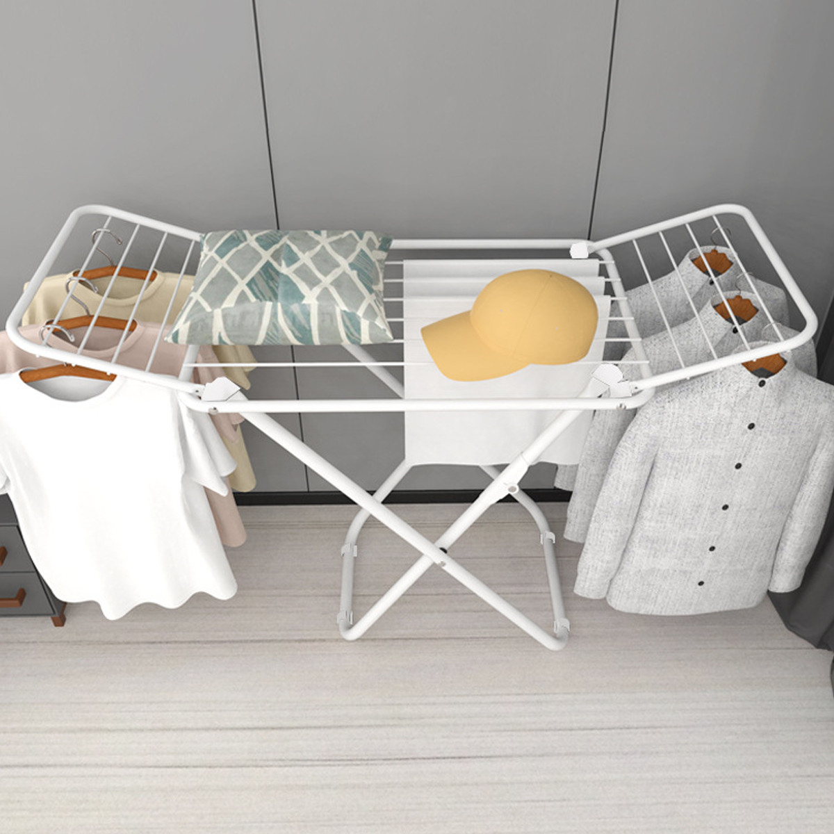 Floor Standing Clothes Drying Rack Foldable Indoor Garment Drying Rack for Laundry