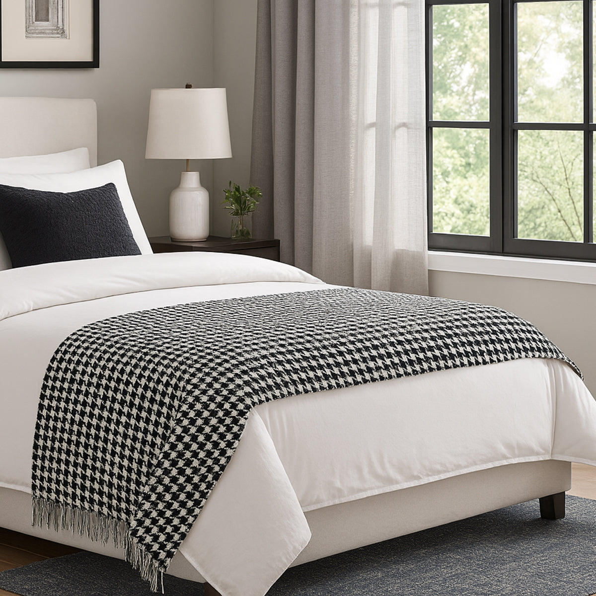 Hotel Houndstooth Bed Skirt Acetate Fabric for 120cm 180cm Beds