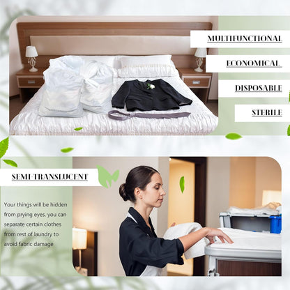 50pcs Disposable Hotel Laundry Bags with Drawstring for Travel and Home