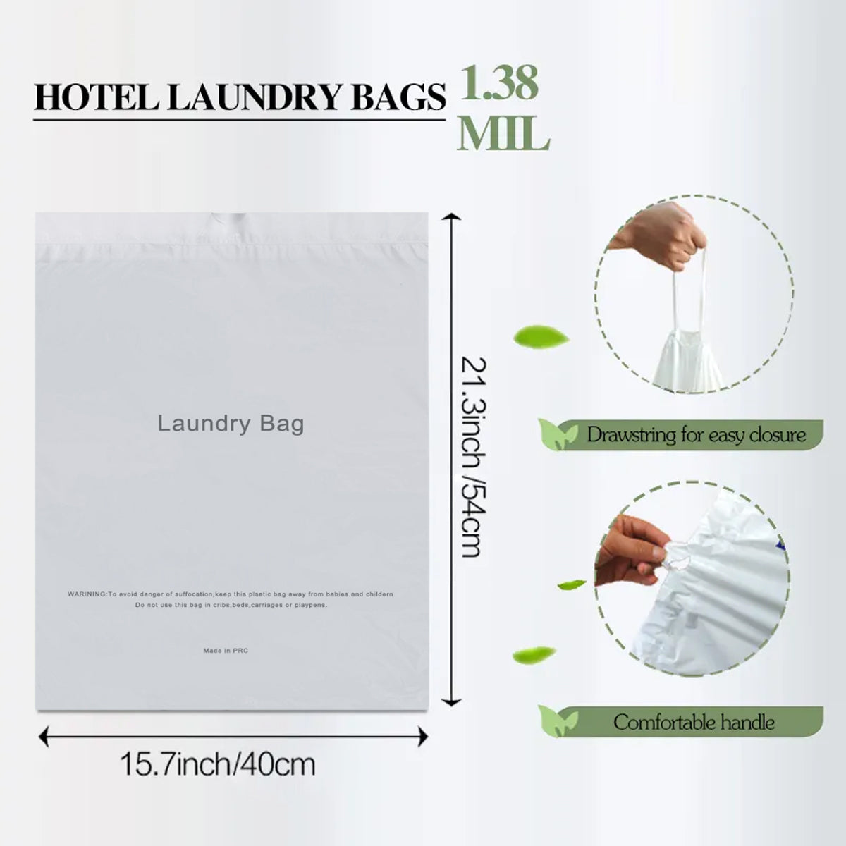 50pcs Disposable Hotel Laundry Bags with Drawstring for Travel and Home