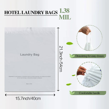 50pcs Disposable Hotel Laundry Bags with Drawstring for Travel and Home